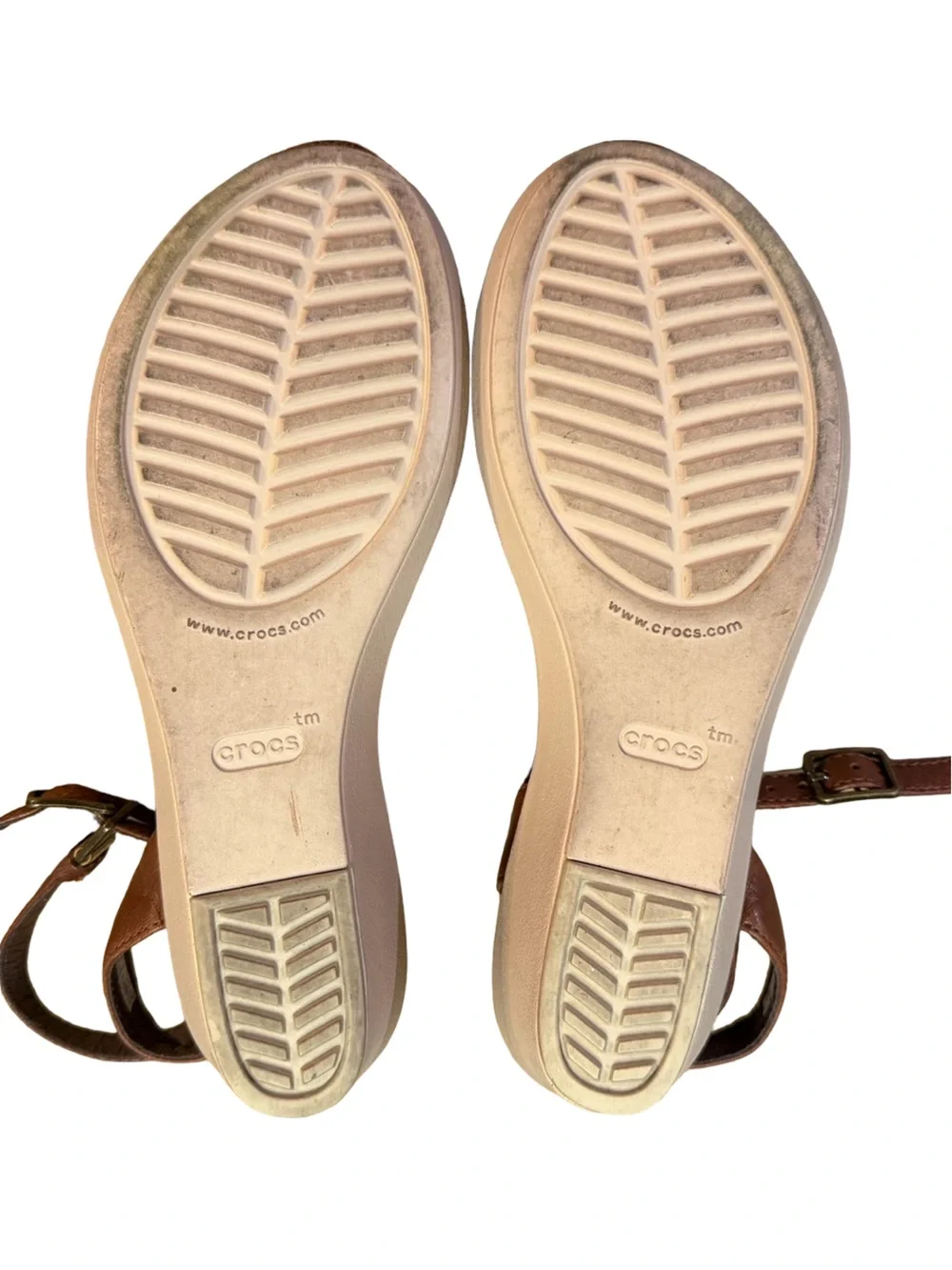 Crocs Leigh-Ann Ankle Strap Leather Wedge Sandals Brown/Tan Women’s Size 6